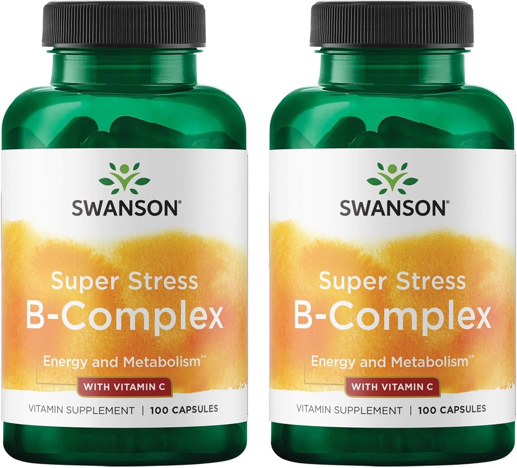 Swanson Vitamine B-complex w/Vitamine C - Natural Supplement Promoting Stress Relief, Energy Support & Aiding Immune Health - May Support Metabolisme & Nervous Health - (100 Capsules) (2 Pack)