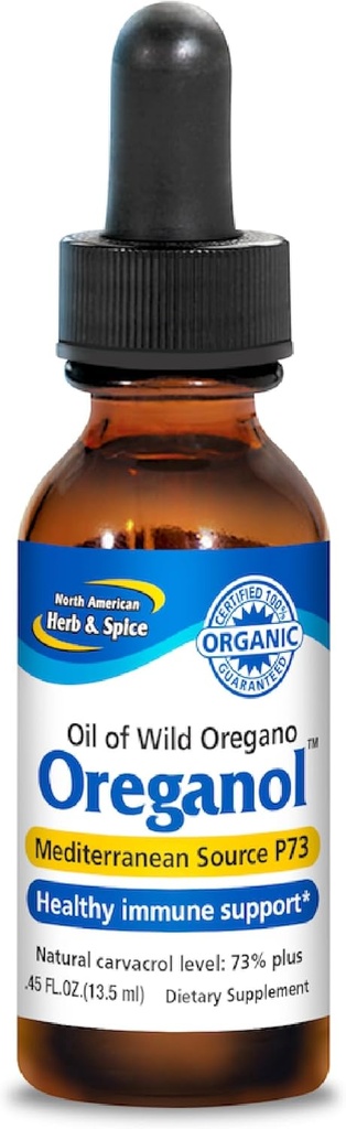 NOORD AMERICAN HERB & SPICE Oreganol - 0,45 fl. oz. - Onbewerkte, wilde, organische olie uit Oregano - Mediterrane oorsprong P73 - Niet-GMO - 194