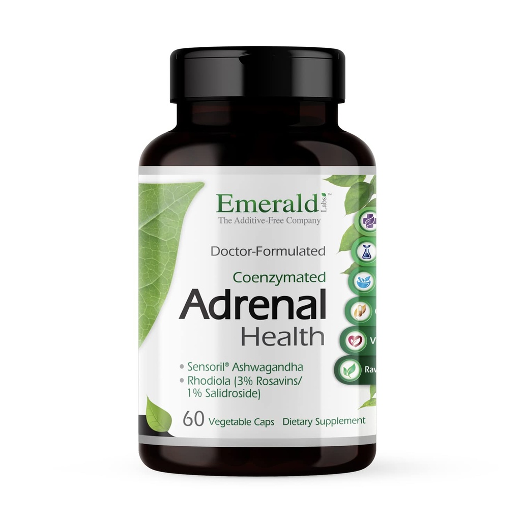 EMERALD LABS Adrenal Health - Stress Relief, Energy Support & Restorative Slaap met Sensoril Ashwagandha, B Vitaminen, Rhodiola & More* - Glutenvrij - 60 Plantaardige Capsules (30 dagen)
