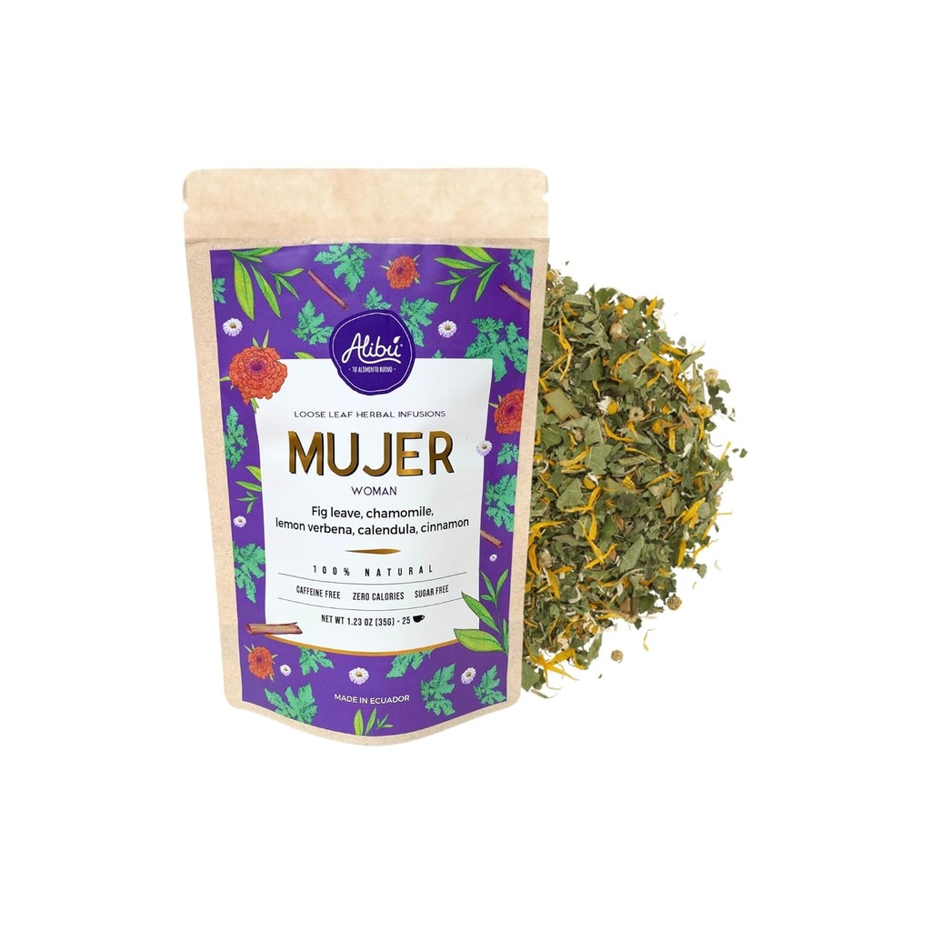 Alibu Loose Leaf Herbal Tea - Mujer - Natuurlijke Menstrual Cycle Relief van Kramping, Misselijkheid Relief - Gecertificeerd Vegan, 100% Natuurlijke Thee, Gecertificeerd Kosher - 25 Cups