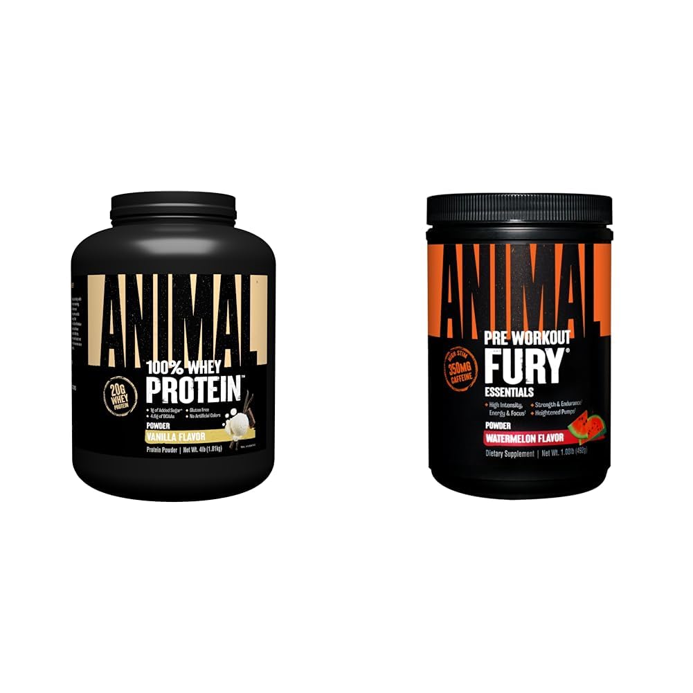Dier 100% Wei Proteïne Poeder Vanille 4lb Bundle Fury Pre Workout Powder Supplement Watermeloen 16.96oz
