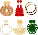 Ponpon 6-18 Paires Boucles d'oreilles pour femmes, Boucles d'oreilles d'été légères Boucles d'oreilles en Straw Déclaration géométrique de mode Boucles d'oreilles Hoop Dangle Drop pour femmes