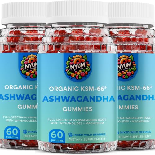 NYUM NutritionTM Biologische KSM-66 Ashwagandha Gummies, 3-pack, gemengde wilde bessen