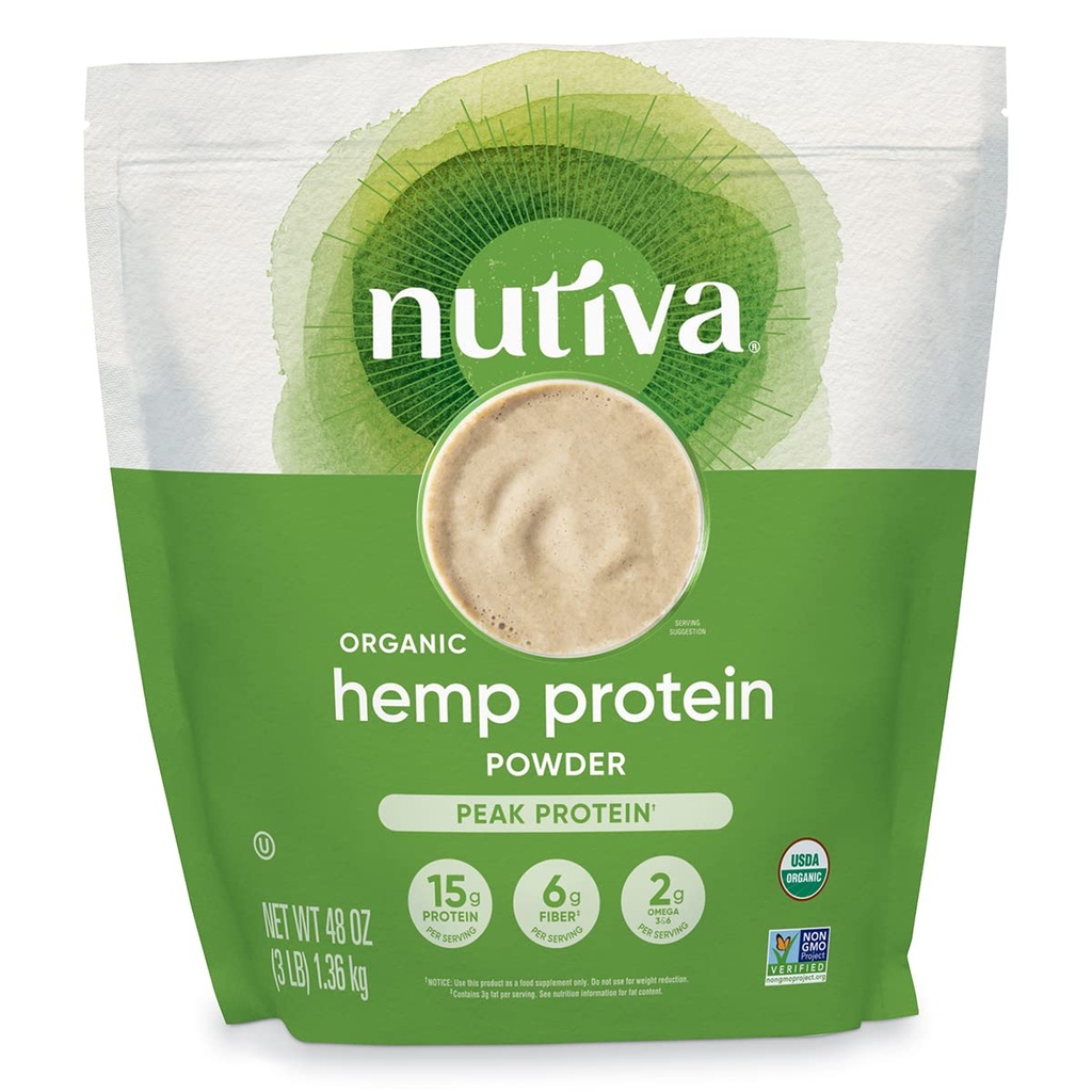 Nutiva Organic Cold-Pressed Raw Hennep Seed Protein Powder, Peak Protein, 3 Pound, USDA Organic, Non-GMO, Whole 30 goedgekeurd, Vegan, Gluten-Free & Keto, Plant Protein met essentiële aminozuren