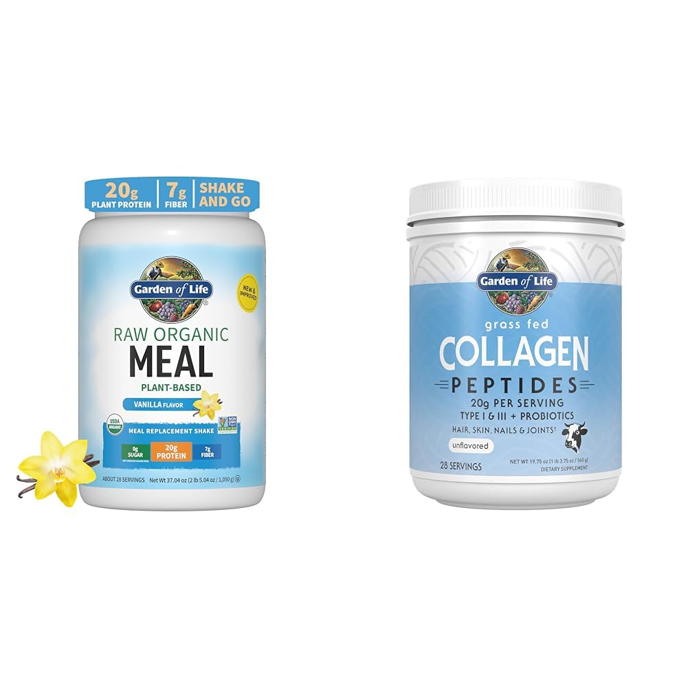 Garden of Life Vegan Protein Powder - Raw Organic Meal Replacement Shakes - Vanille - Pea Protein & Grass Fed Collageen Peptides Powder 