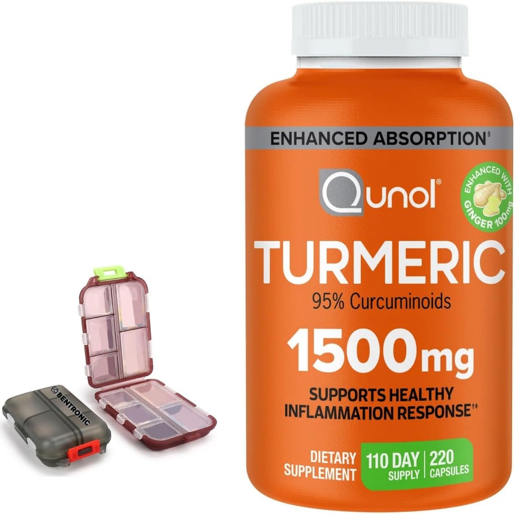 Kurkuma 1500mg Supplement, 95% Curcuminoïden, 220 Capsules (110-Day Supply) met twee (2) Travel Pill Cases.