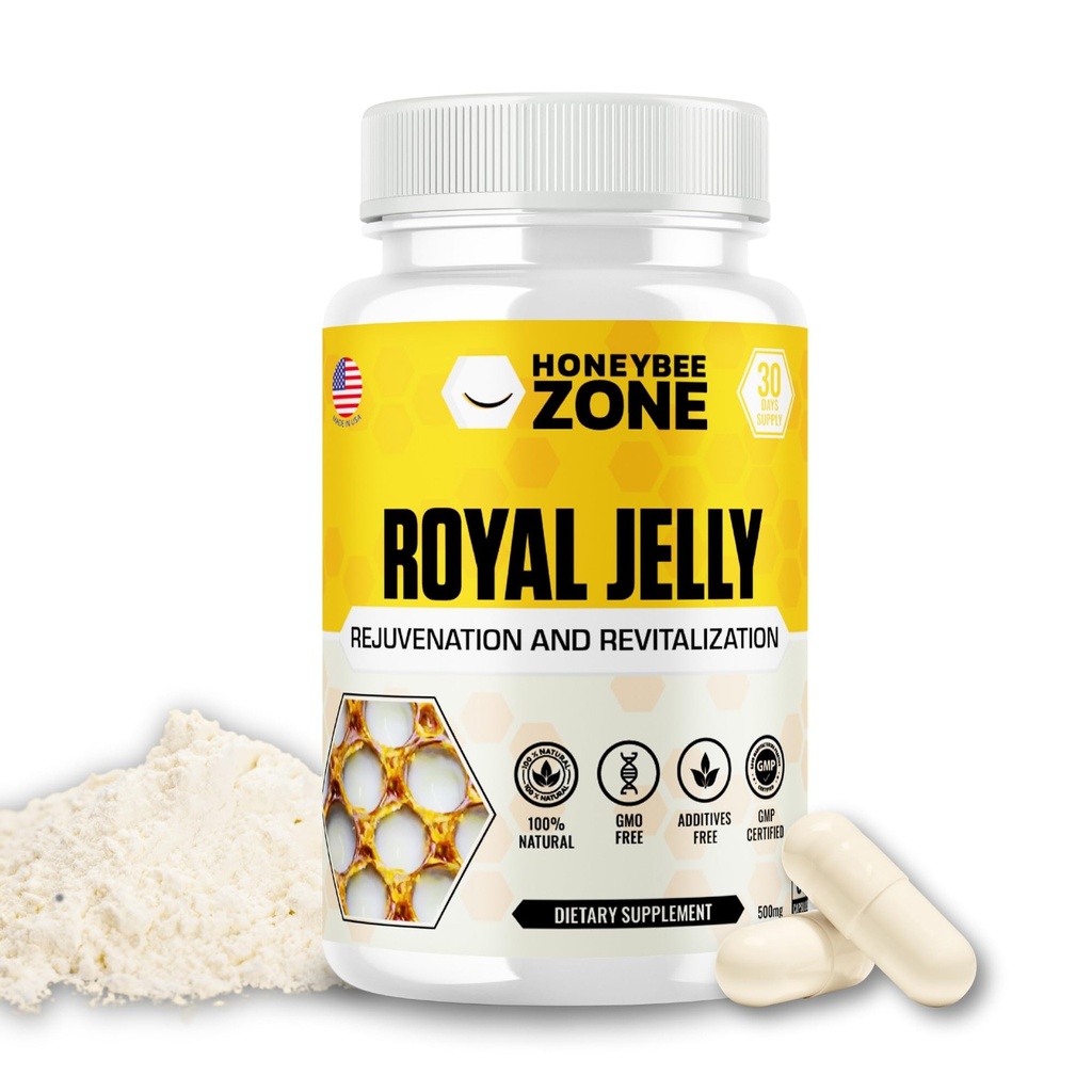 Royal Jelly Capsules 500 mg Energie, Glowing Skin and Brain Booster Supplement 