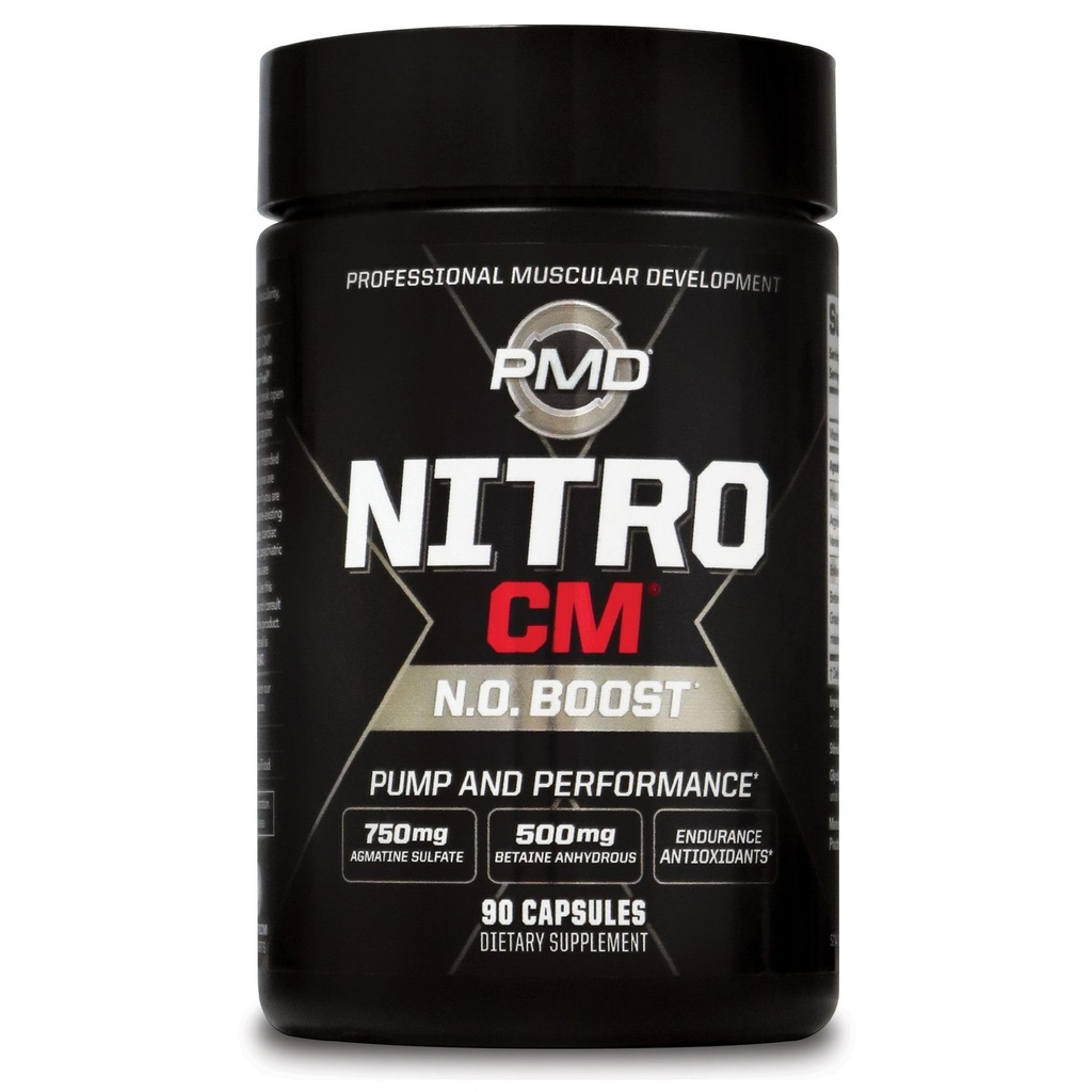 PMD Sport Nitro cm - Nitric Oxide met Agmetine Pre Workout Supplement - Spiergroei Pre Workout met L Arginine - Endurance Boost voor Hardcore Oefening, Training en Bodybuilding - 90 Capsules