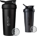 BlenderBottle Strada Shaker Cup Insulated Stainless Steel Water Bottle with Wire Whisk, 24-Ounce, Black & Classic Shaker Bottle Perfect for Protein Shakes and Pre Workout, 28-Ounce, Black