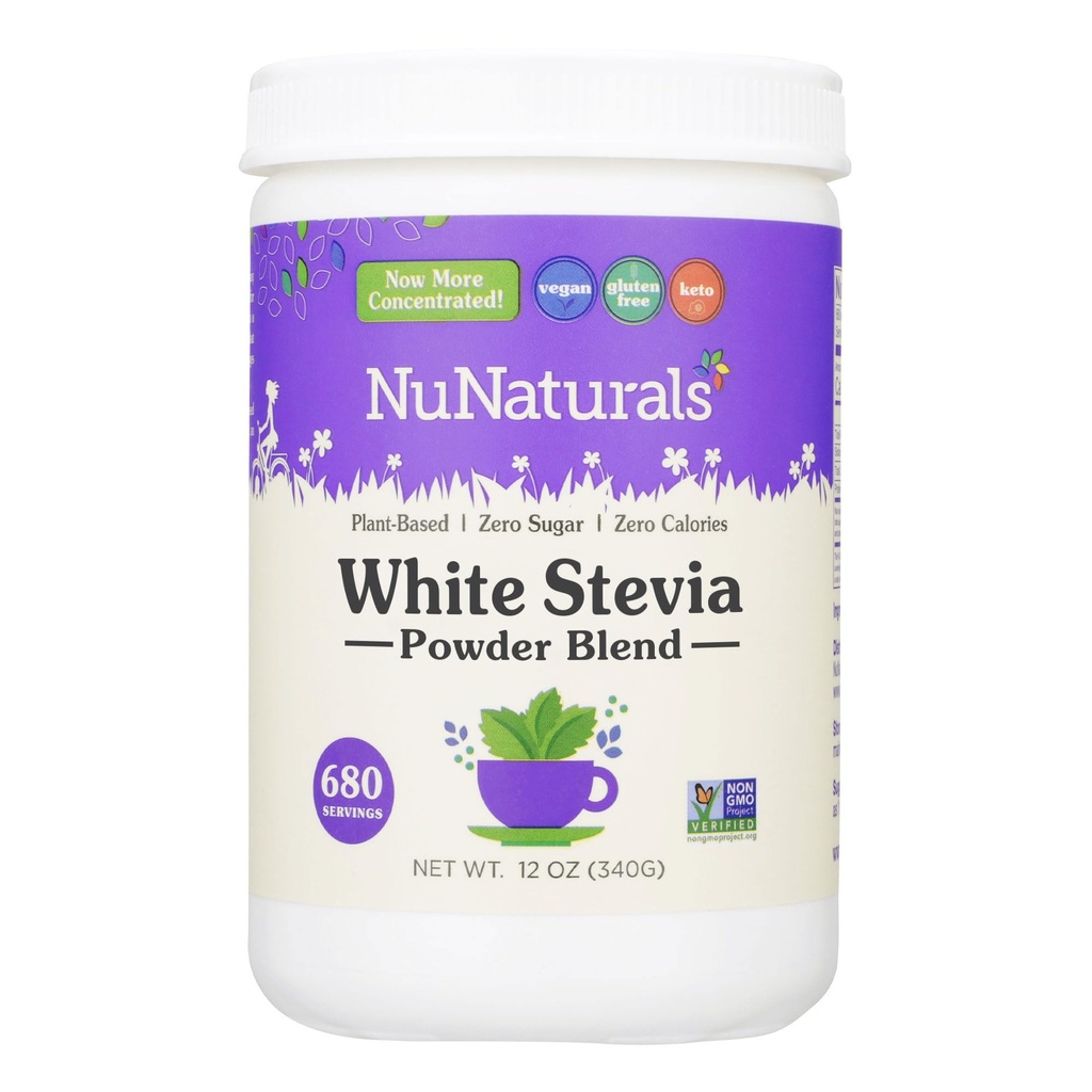Nunaturals White Stevia Powder Blend, Plant-Based Sugar Substitute, Zero Calorie Sweetener, 12 oz