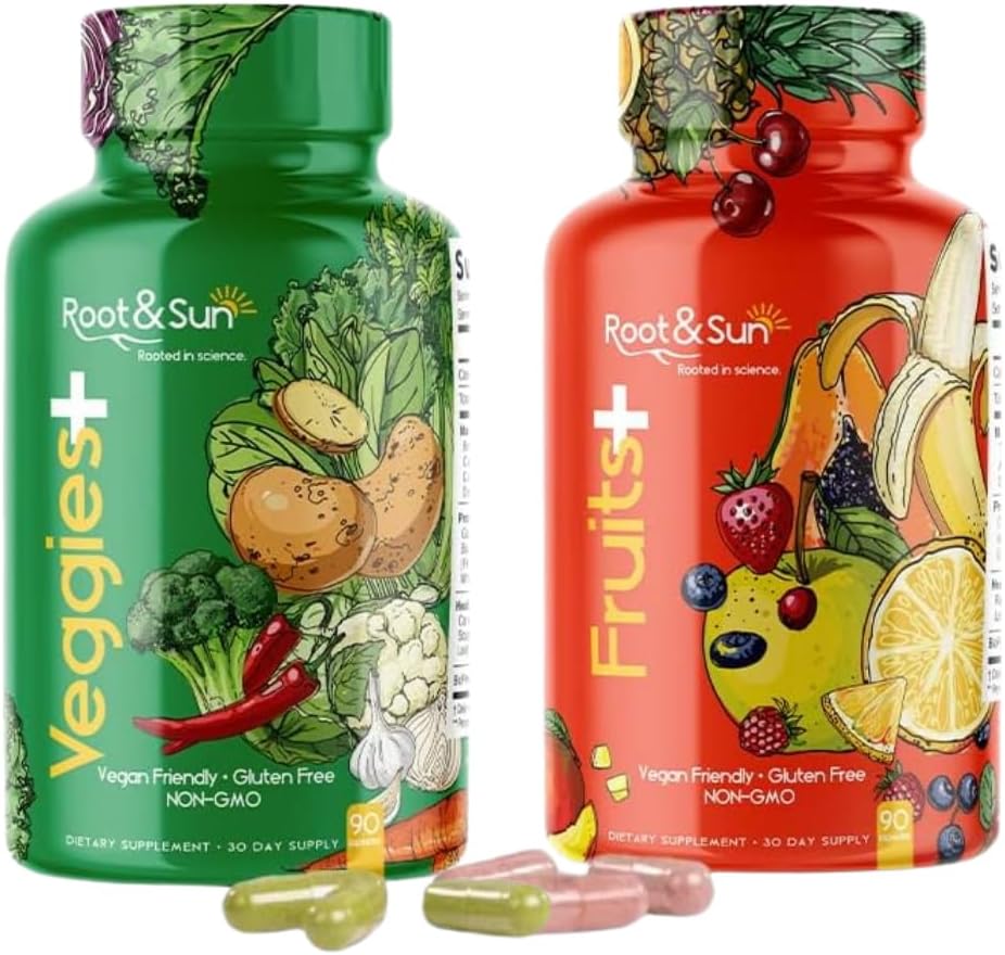 Supplément aux fruits et légumes de racines et de soleil - emballés avec des superaliments naturels entiers - Vegan - Non-OGM - 100% sans soja - 90 Compte (2 Pack)