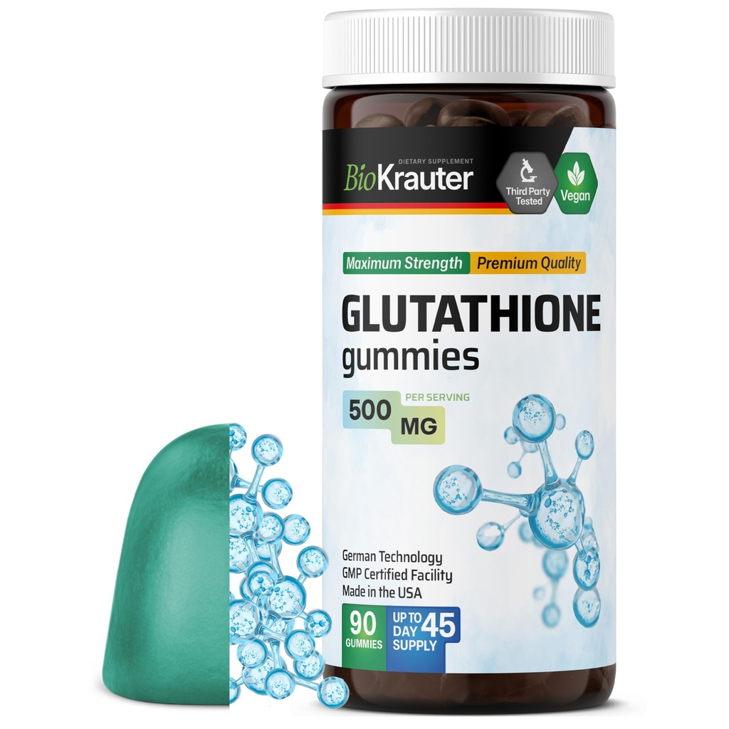 BIO KRAUTER L-Glutathione Gummies - 500 mg - 90 Vegan Kauwen - Verminderde Glutathion Supplement - Antioxidant supplement