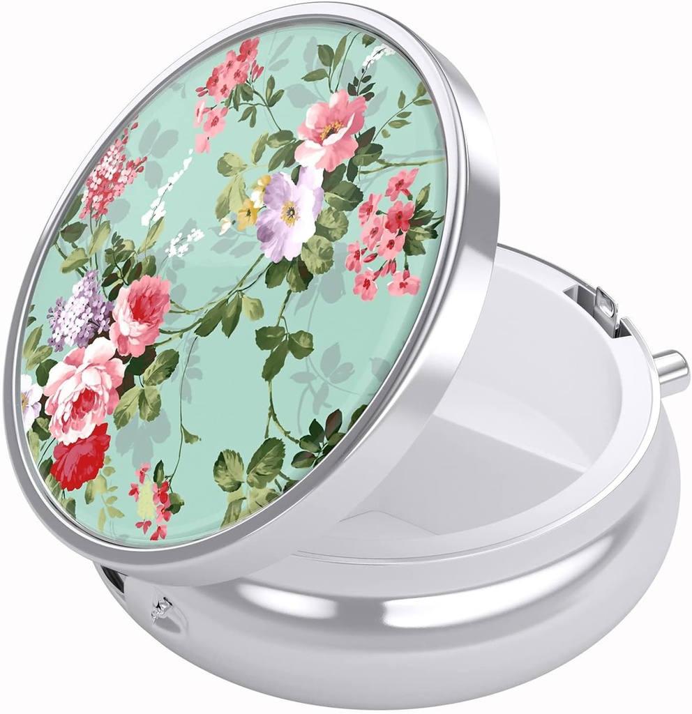 Nipichsha Pill Box, petit cas de pilule pour la purse et la poche, Mignon organisateur de médecine de voyage, porte-conteneur de médicaments portables pour tenir les vitamines, médicaments, huile de poisson et supplément, pivoine gracieuse
