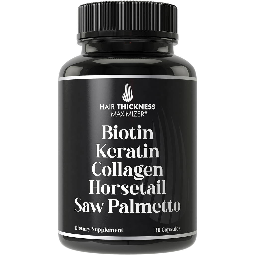 Biotine (5000mcg), keratine, collageen, paardenstaart, zaagpalmetto 5-in-1 haargroeisupplement en vitamines voor vrouwen en mannen, DHT-blokkercapsules voor thinning - haargroeivitaminen