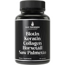 Biotine (5000mcg), keratine, collageen, paardenstaart, zaagpalmetto 5-in-1 haargroeisupplement en vitamines voor vrouwen en mannen, DHT-blokkercapsules voor thinning - haargroeivitaminen