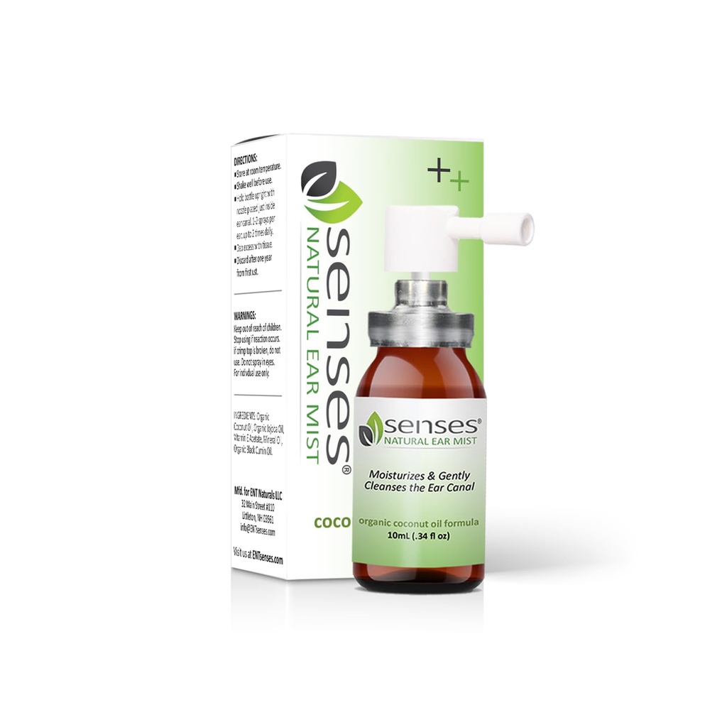 SENSES gouttes d'oreille naturelles - Physician formuled apaisant, huile de coco biologique pour les oreilles irritées - utilisation pour nettoyer, hydratant, soulagement des allergies, aides auditives et cire d'oreille, 0,34 Fl Oz