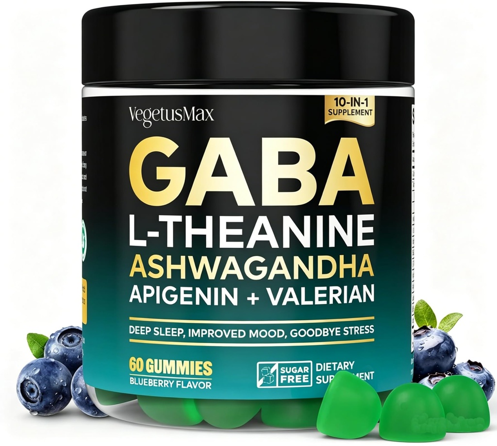 Gommies GABA L-Theanine, Gommies Calmes sans sucre avec L-Theanine, Ashwagandha, Root Valérien,Magnésium.