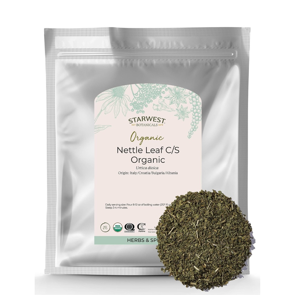 Starwest Botanicals Biologische Brandnetelblad - Gedroogde brandnetel, natuurlijke Loose Leaf Kruidenthee, Cafeïnevrij, gesneden & gezeefd, gecertificeerd Kosjer, niet-GMO - Bulk 1 lb zak