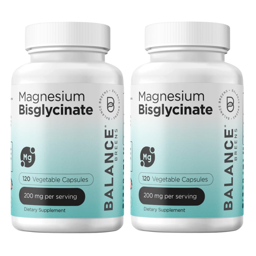 Magnesium Bisglycinate 200mg - Hoge Absorptie Gecheld Magnesium Supplement - Voorzichtig op Maag, Glutenvrij, Ondersteunt Slaap, Spierkrampen en Positieve Mood - 120 Capsules (Pack of 2)