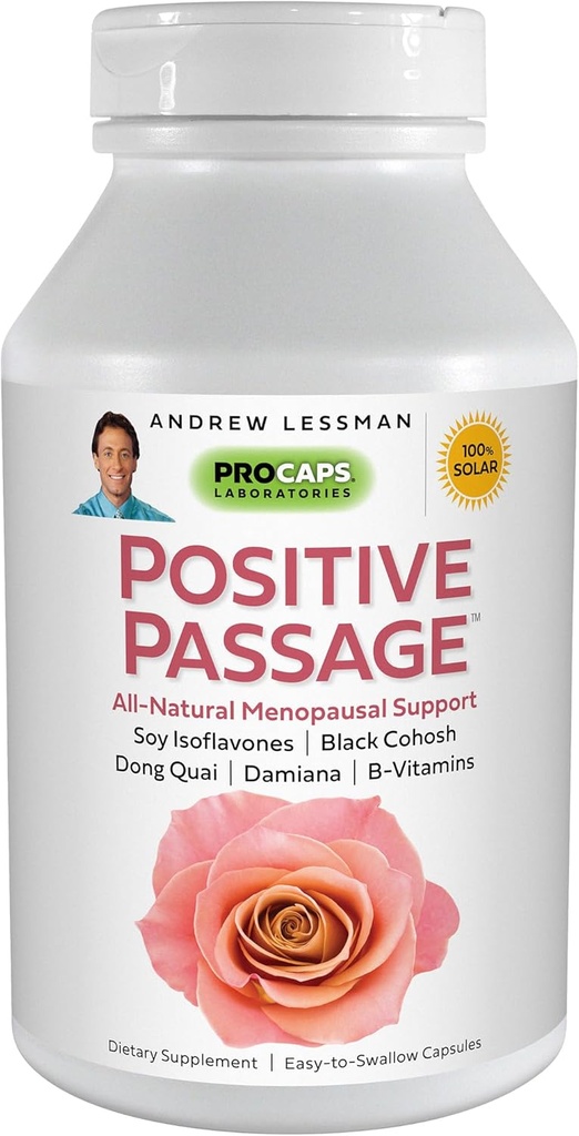 ANDREW LESSMAN Positive Passage 60 Capsules - Natuurlijke Menopausale Ondersteuning en Evenwicht voor Vrouwen Hormone Niveaus. met Soy Isoflavones, Black Cohosh, Dong Quai, Damiana. Geen additieven