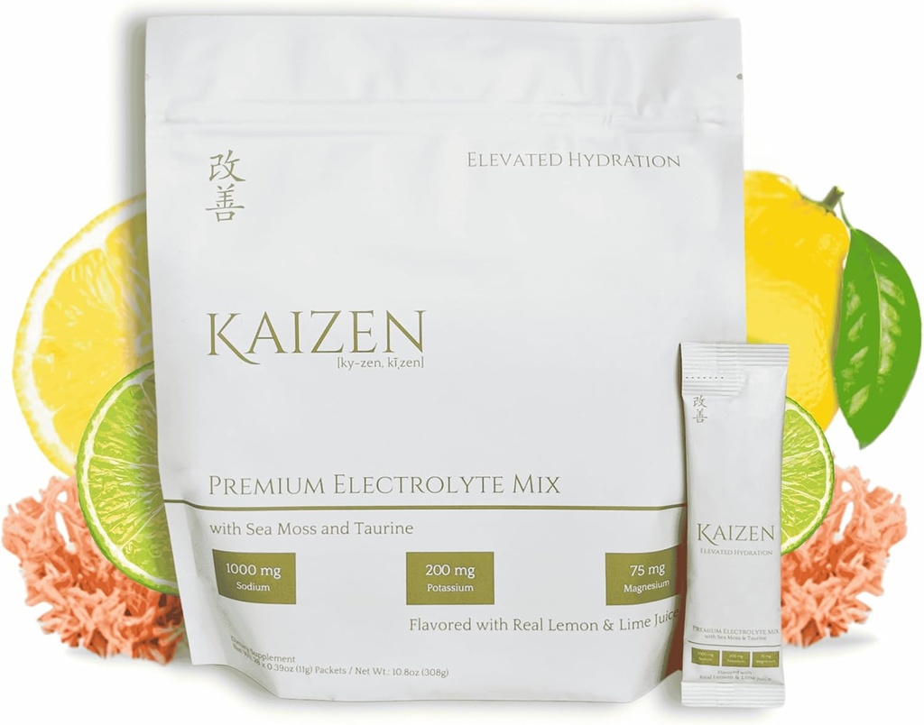 Kaizen Hydration - Premium Whole Body Hydration Drink - Energie, Focus, Wellness - Biologische Electrolyte Mix met Ierse Zee Mos, Taurine, Monkfruit Extract - Verfrissende Citroen Lime smaak - 8,88 oz