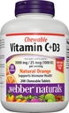 Webber Naturals Vitamine C+D3, 200 Kauwbare Oranje Tablets, 1000 mg vitamine C met 1000 IE vitamine D3 per portie, Bones, Tanden, Immuun en Antioxidant Ondersteuning, Niet GGO, Zuivel & Glutenvrij