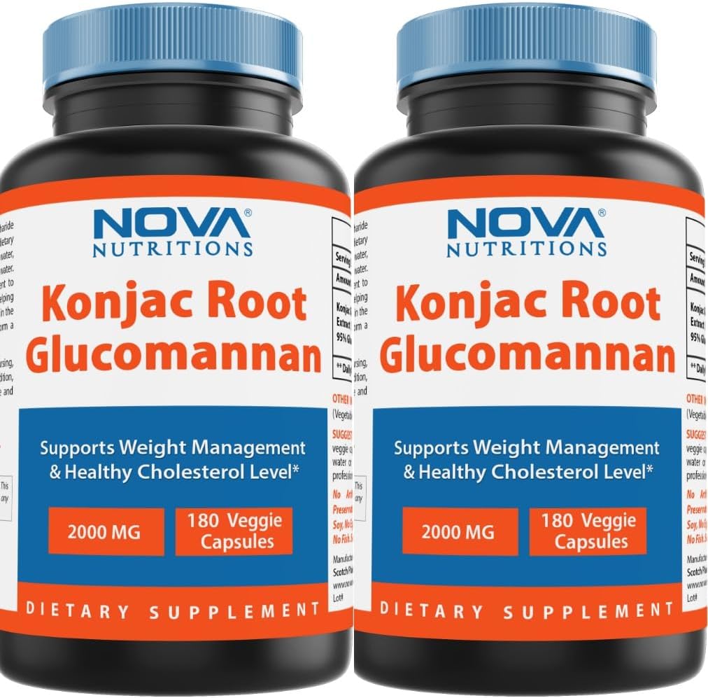 Nova Nutritions 2 Pack Konjac Root Glucomannan Capsules 2000 mg/Serving Veggie Caps 180 Telling (Total 360 Capsules)