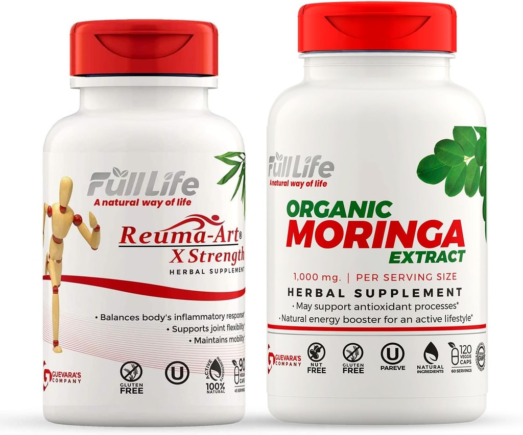 Full Life Reuma-Art X Strength and Moringa Capsules - Joint Support Supplement - Moringa Oleifera Extract - Herbal, Kosher, Glutenvrije - Veggie Capsules