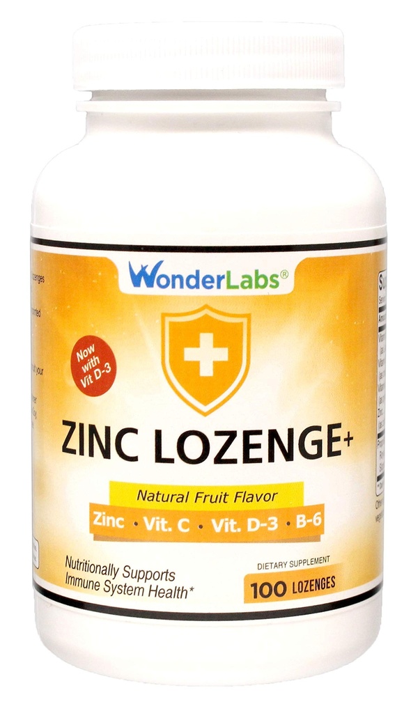 Wonder Laboratories Zinc Lozenges avec vitamine C - Fruits aromatisés, soins immunitaires sains Lozenges avec 25mg de supplément de zinc par lozenge + 30mg de vitamine C - 100 Lozenges