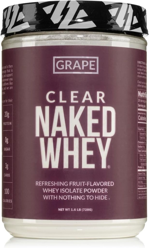 Naakte voeding Clear Naked Whey Isolaat Proteïne Poeder, Druivensmaak, Iso Proteïne Poeder, Geen Gmos of kunstmatige zoetstoffen, Glutenvrij, Sojavrij - 28 Servers