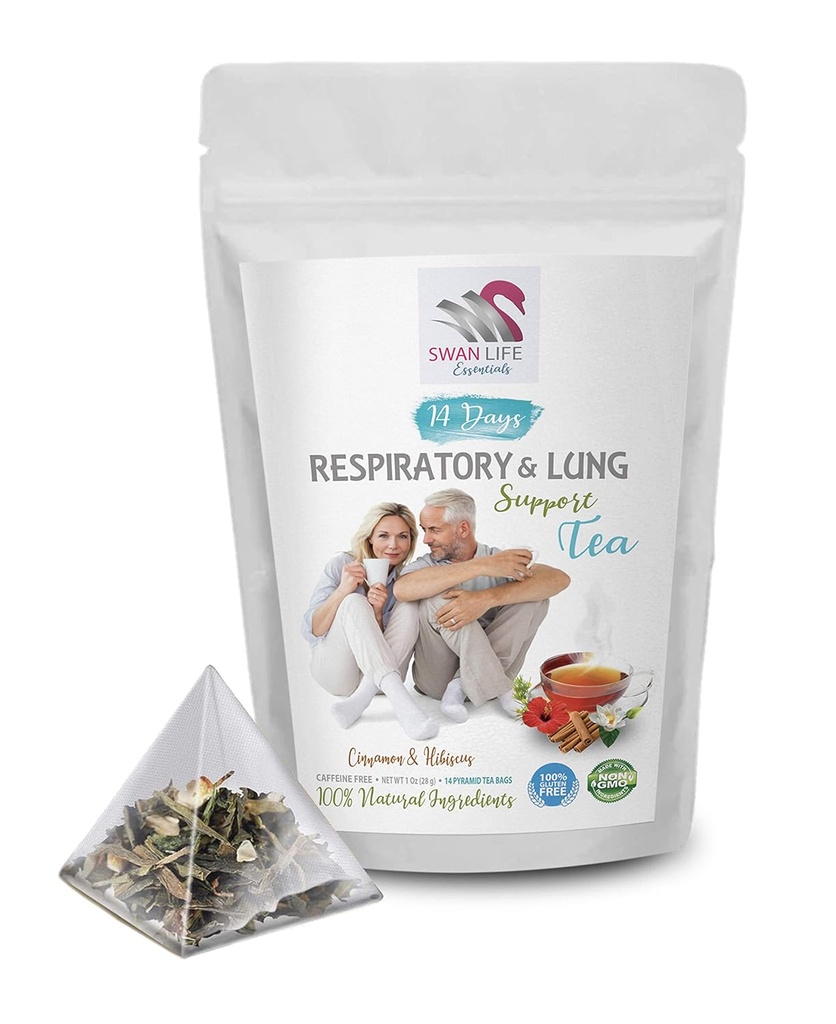 respiratoire vitaminen - RESPIRATOR EN LUNG ONDERSTEUNING TEA 14 dagen met kaneel, Hibiscus, Marshmallow Root, Astragalus, Pepermunt, eucalyptus theeblad 1 verpakking 14 theezakjes