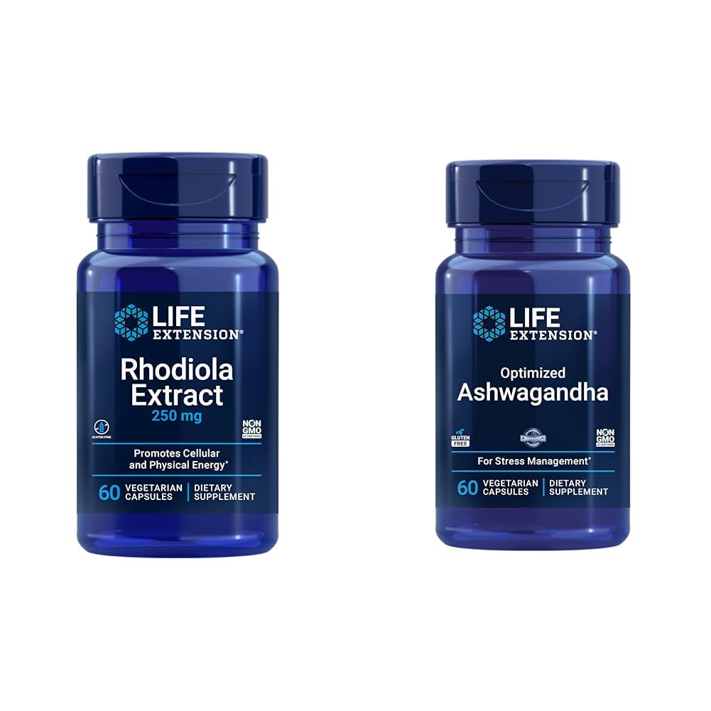 Levensverlenging Rhodiola en Ashwagandha Extract Bundle, Rhodiola rosea en ashwagandha Supplementen, 60 Capsules Elke