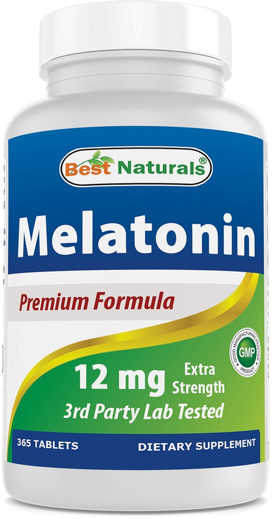 Meilleurs naturels Melatonine 12 mg (1 an d'approvisionnement) - Aide au sommeil de nuit sans médicament - Melatonine pour le sommeil et la détente, 365 Nombre (365 Nombre (paquet de 1))