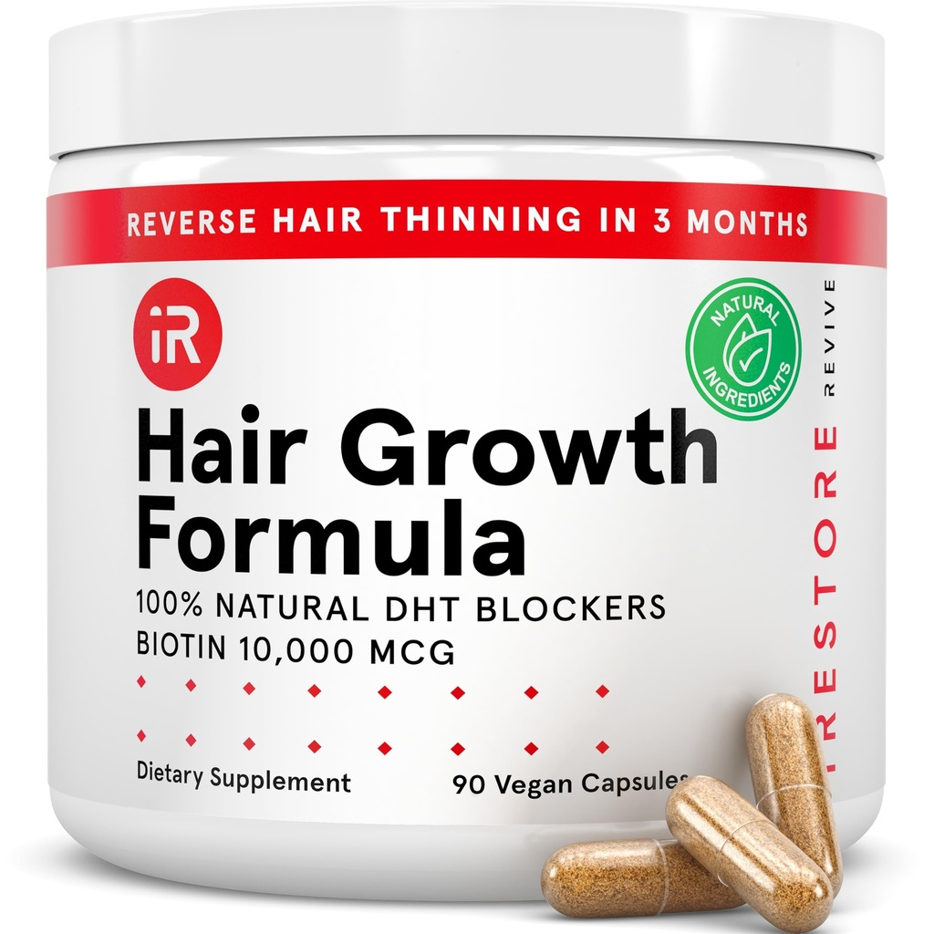 iRestore Haargroei Supplement - Haarverlies Vitaminen voor vrouwen en mannen - Biotine Multivitaminen & DHT Blocker te verminderen Haar Thinning - Haarhergroei pillen - 30 dagen levering 90 Tellen (pakket van 1)