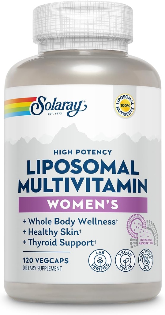 SOLARAY Liposomale multivitamine voor vrouwen, verbeterde absorptie, hoge sterkte w/Iron, vitamine D, vitamine C, B12, Biotin, CoQ10, Immune Support, Bone Health, Vegan, 60 porties, 120 VegCaps