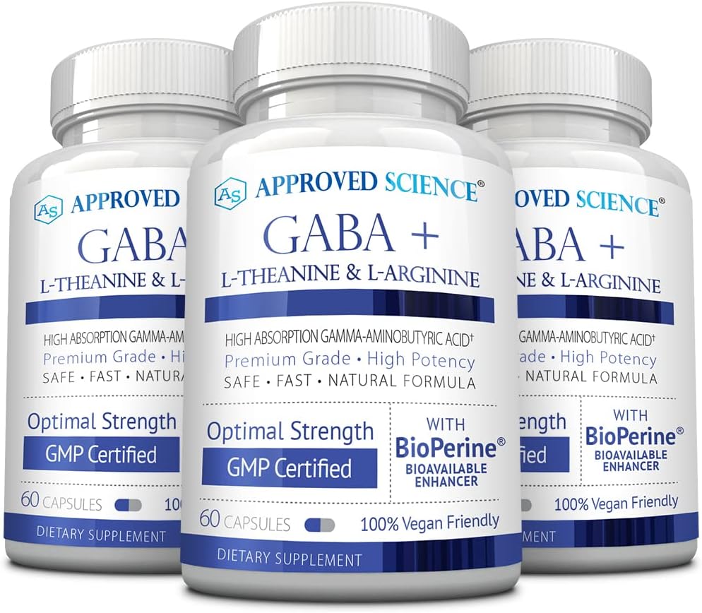 Goedgekeurde Wetenschap GABA+ - Bevorderen van kalmte, verbeteren van slaap, Boost Mood - GABA, L-Theanine, L-Arginine, Vitamine B6, BioPerine - Hoge Absorptie - 180 Capsules - Veganistisch