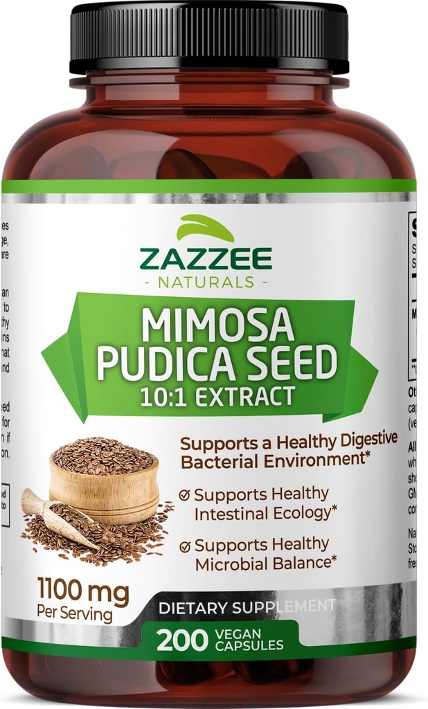 Zazzee Mimosa Pudica Zaad 10:1 Extract, 200 Vegan Capsules, 1100 mg, 3+ maand Supply, Potent 10:1 Extract, Niet-GMO en All-Natural