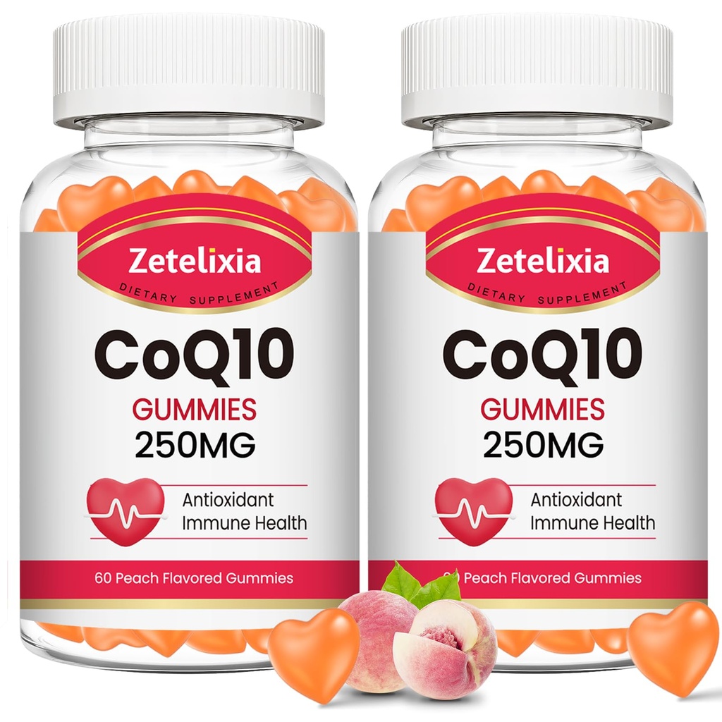 2 Pack CoQ10 Gummies, 5X Meilleure absorption Coenzyme Q10 pour l'énergie cellulaire et le soutien antioxydant, 120 Gummies de pêche