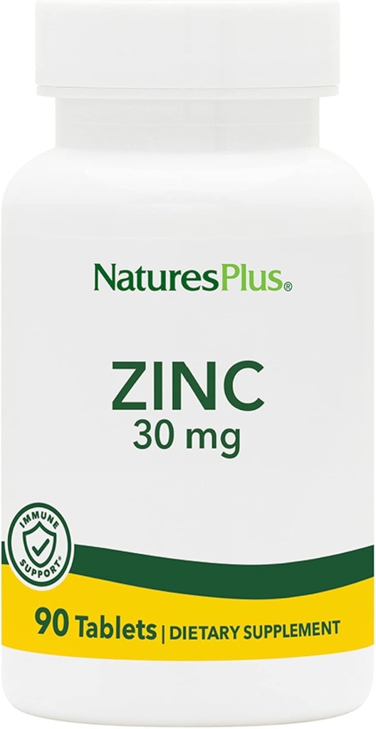 NaturesPlus Zinktabletten - 30 mg, 90 Vegetarische tabletten - Immuunsysteemsupplement voor Cellular Growth & Repair - bevordert gezonde spijsvertering, stofwisseling en zicht - Glutenvrij - 90 porties