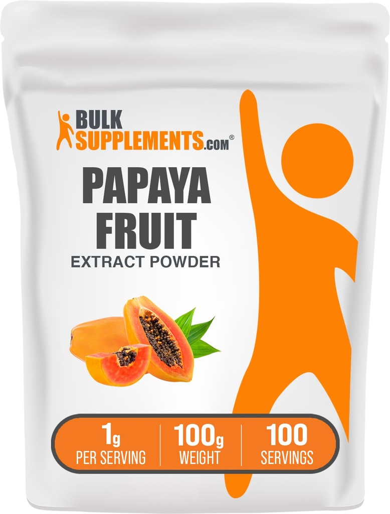 BulkSupplements.com Poudre d'extrait de fruits de papaye - Extrait de papaye, pour support digestif - Sans gluten, 1g par portion, 100g (3.5 oz) (paquet de 1)