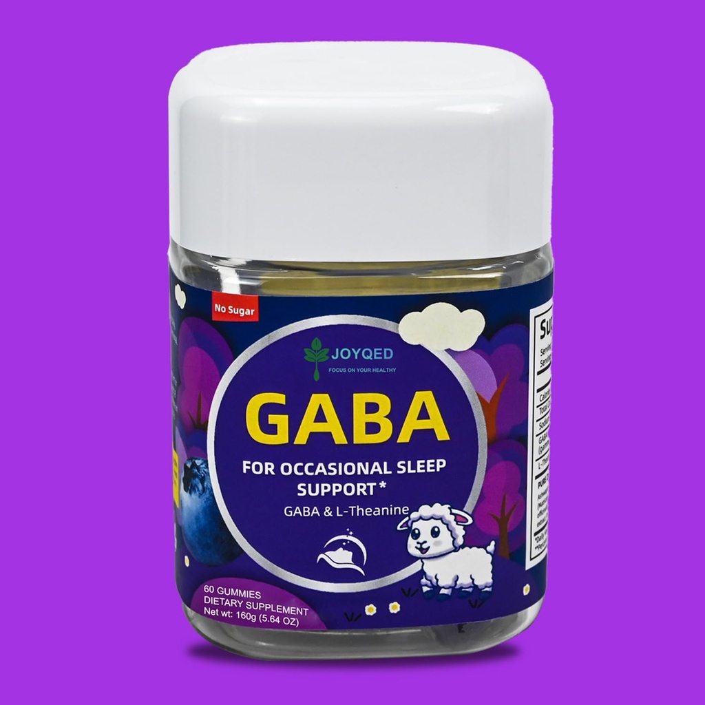 1 fles GABA Gummies Slaap Kalm Gummies Geen Melatonine voor volwassenen met L Theanine, 5-HTP, Vitaminen D3, Stress Relief, Rustige Rust, Ontspannen Ondersteuning Supplement, Blueberry, 60 Gummies, 30-dagen serveren