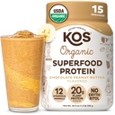 KOS Organic Plant Based Protein Powder, Chocolate Peanut Butter - Delicious Vegan Protein Powder - Keto Friendly, Gluten Free, Dairy Free & Soy Free - 15 Servers