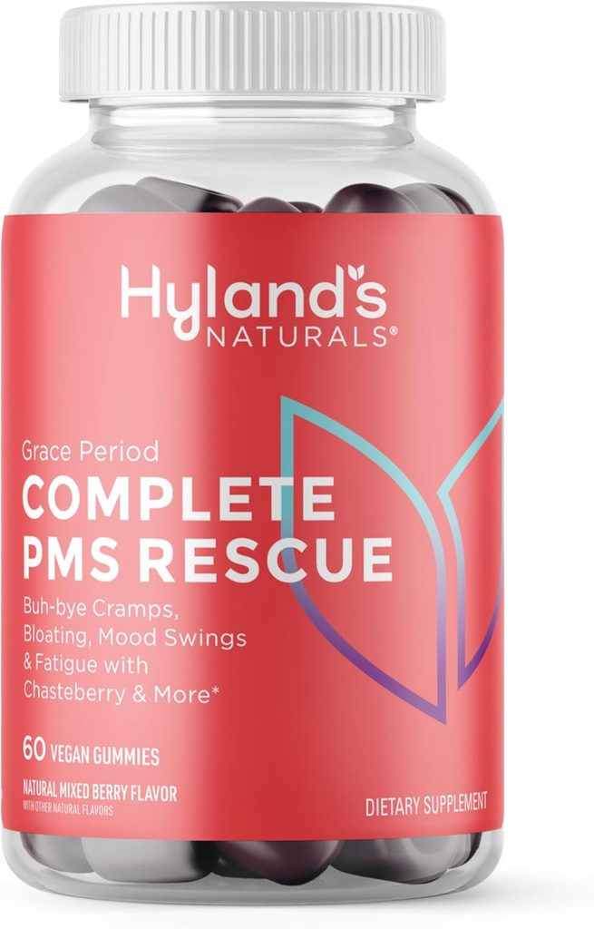 Hyland's Grace Periode Complete PMS Rescue, 60 Vegan Gummies met Chasteberry en Dong Quai voor Menstruele Ondersteuning en B6 en B12 voor Red Blood Cell Formation