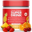 Forgge Healthy Energy Drink Powder Mix - Clean Caféine + B12, B6, C & D Vitamines - Sucre sans boisson énergétique Poudre avec électrolytes, acides aminés, antioxydants, Lions Mane - Vegan, Céto-Amis - 30 SVG, Fruit Punch