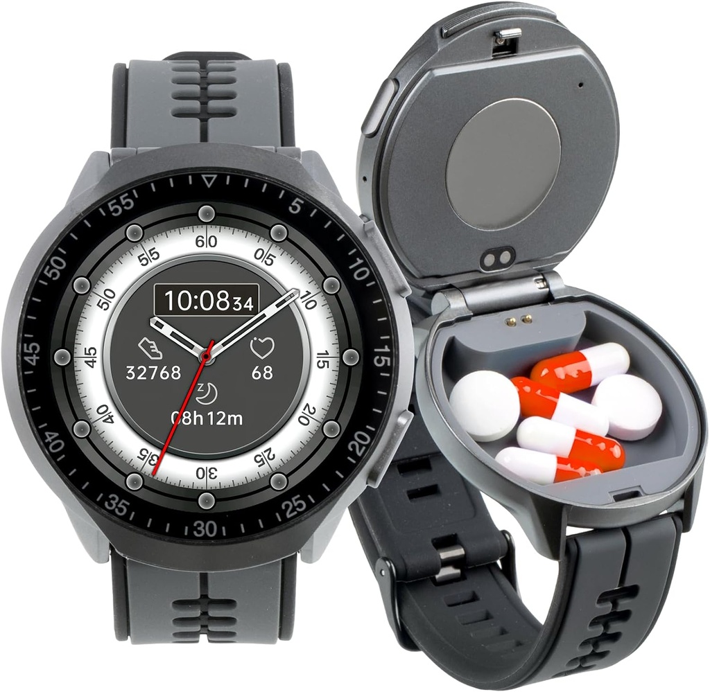 Slimme horloge pil Box, Fitness Smartwatch met Bluetooth Call voor mannen, waterbestendig pil Organizer voor noodgevallen, pil geval voor noodgevallen, kleine pil containers voor vitamine, visolie