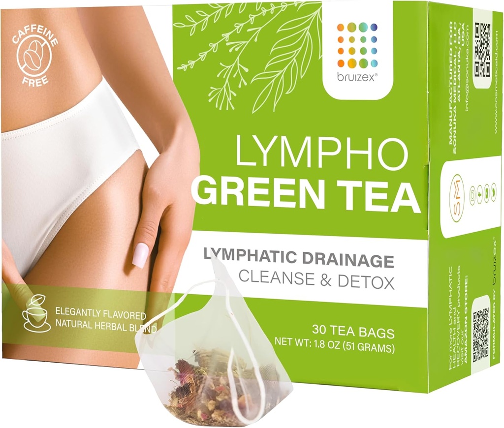 Bruizex Lymfatische Groene Thee, Lymfatische Drainage Reiniging & Detox, Natuurlijke Kruiden Blend voor Lymfatische Systeem Gezondheid, Post Chirurgie Herstel Liposuctie, BBL, Tummy Tuck, Lipoedeem & Lymfoedeem, 30-pack