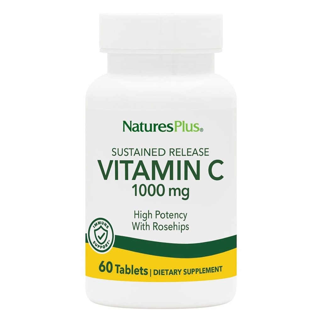 NaturesPlus Sustained Release 1000 mg vitamine C - 60 tabletten - met rozenhips - vegetarisch, glutenvrij - 60 porties