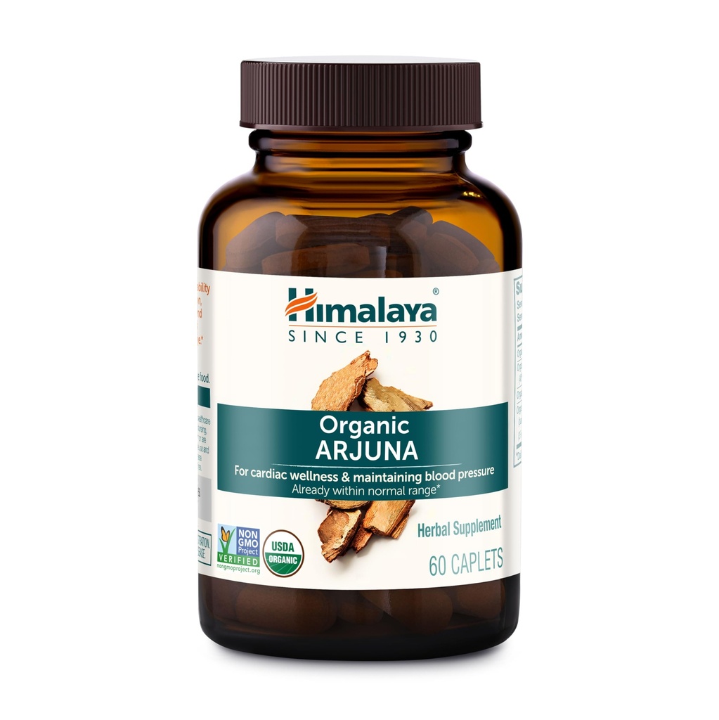 Himalaya Organic Arjuna, 60 jours d'approvisionnement - Supplément à base de plantes pour soutenir la santé cardiaque et la pression artérielle normale - USDA Organic, Vegan, Non-OGM, Sans gluten, 700 mg, 60 Caplets