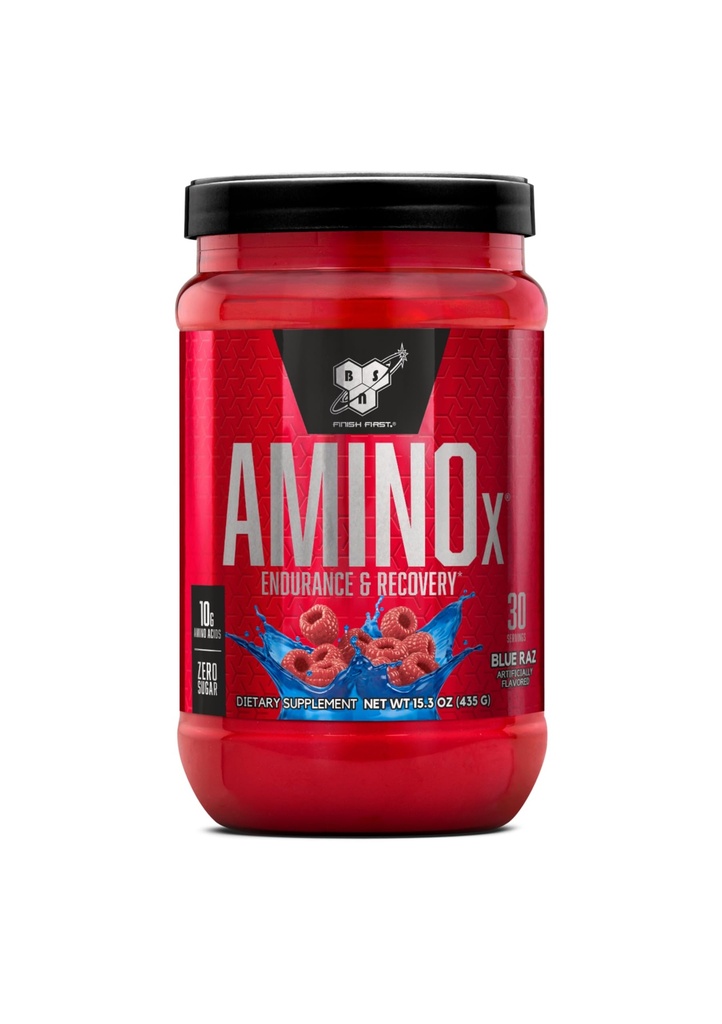 BSN Amino X Muscle Recovery & Endurance Powder with BCAAs, 10 Gram Amino Acids, Keto Friendly, Cafeine Free, Support Endurance, Zero Sugar, Blue Raz, 30 porties (Verpakking mei Vary)