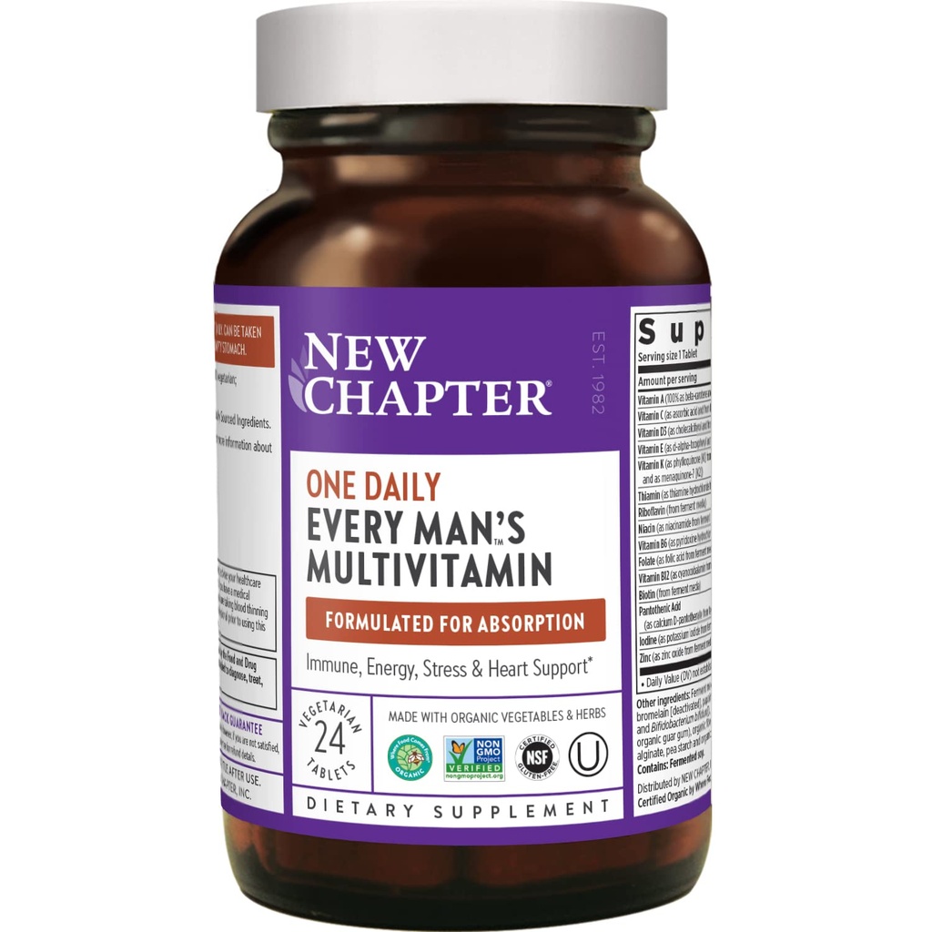 Nieuwe Hoofdstuk Mannen Multivitamine + Immuun, Energie & Stress Ondersteuning Elke Mens One Dagelijks met Gefermenteerde Probiotica & Whole Foods + Vitamine D3 + Vitamine B6 & B12 + Biologische Niet-GMO Ingrediënten - 24 ct
